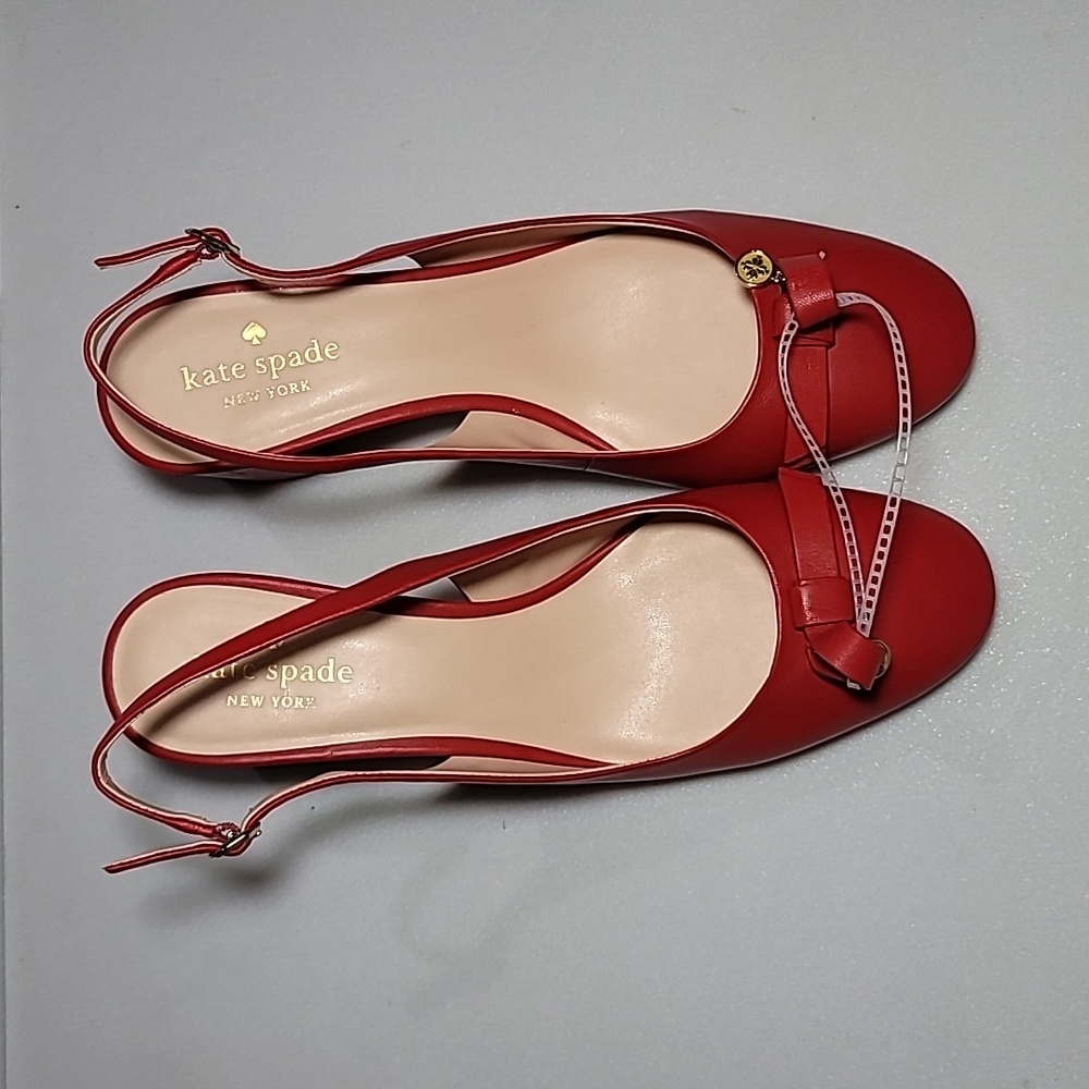 Kate Spade Cherry Red Leather Bow Slingback Heels Size 9.5 M - Picture 4 of 14